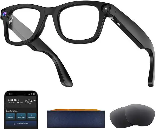 Main image of AI Smart Glasses with Camera, 8MP HD Camera Glasses for Men,Women, AI Recording Glasses with Voice Assistant,Open-Ear Audio,Real-Time Translation,Video Recording Sunglasses for Life & Work (Black)