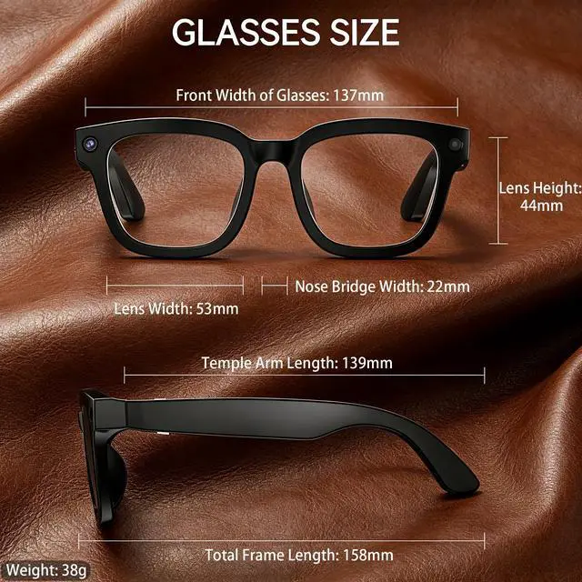 Alt view image 6 of 7 - AI Smart Glasses with Camera, 8MP HD Camera Glasses for Men,Women, AI Recording Glasses with Voice Assistant,Open-Ear Audio,Real-Time Translation,Video Recording Sunglasses for Life & Work (Black)