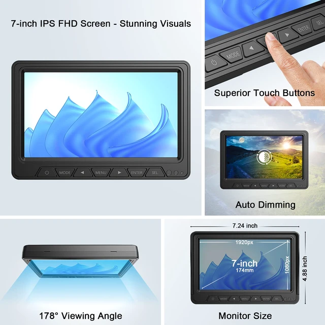 Alt view image 4 of 4 - HD 1080P 7" Wireless RV Backup Camera System for Furrion Pre-Wired RV Truck Camper, 7" IPS DVR Monitor & Rear View Camera, IR Night Vision IP69 Waterproof DIY Parking Lines - DW7Y5
