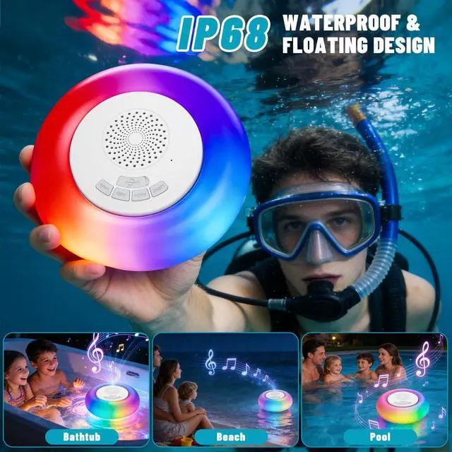 Alt view image 2 of 7 - 2 Pack Floating Pool Lights with Bluetooth Pool Speaker | 2-in-1 RGB Pool Lights, IP68 Waterproof, 360° Hi-Fi Sound for Pool, Hot Tub and Outdoor Parties