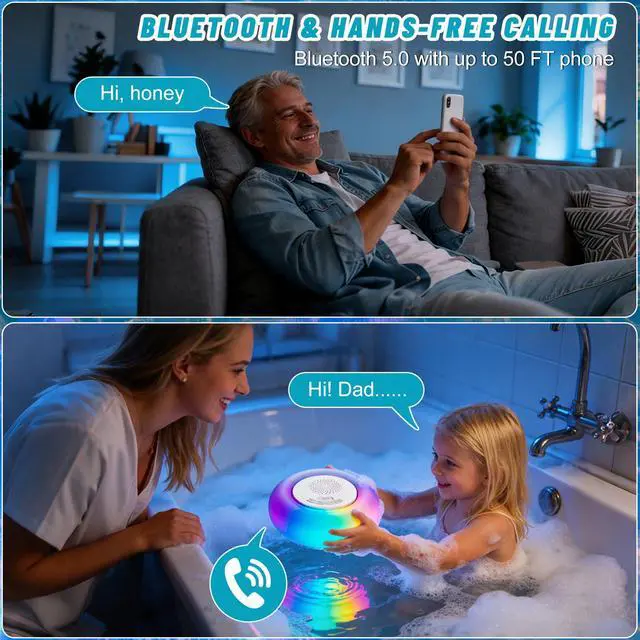 Alt view image 5 of 7 - 2 Pack Floating Pool Lights with Bluetooth Pool Speaker | 2-in-1 RGB Pool Lights, IP68 Waterproof, 360° Hi-Fi Sound for Pool, Hot Tub and Outdoor Parties