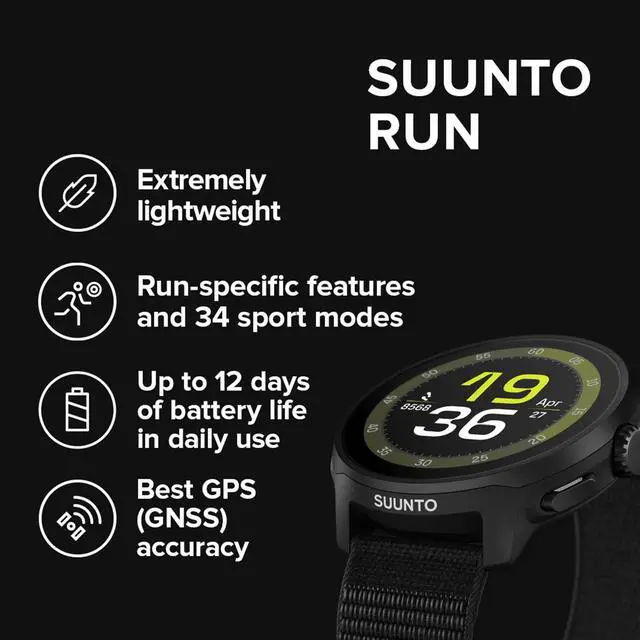 Alt view image 2 of 7 - Run GPS Sport Running Watch, Lightweight 1.32" AMOLED Black Textile | Dual-Band GNSS, 12D Battery Life, Touchscreen, 34+ Sports, Daily Activity&Recovery Tracking, 4GB Offline Music, App