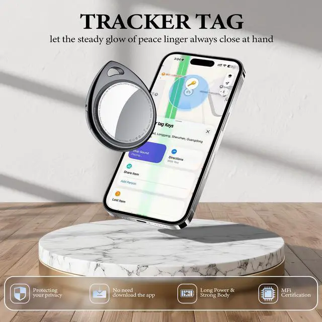 Alt view image 2 of 7 - Air Tracker Tags-4 Pack Work with Apple Find My (iOS Only) 100dB Sound | 5.3 Smart Bluetooth Tracker, Smart Tag with Keychain/Lanyard, Item Finder for Luggage/Key/Suitcase, Replaceable Battery Black
