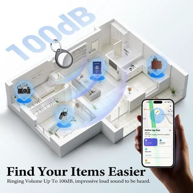 Alt view image 3 of 7 - Air Tracker Tags-4 Pack Work with Apple Find My (iOS Only) 100dB Sound | 5.3 Smart Bluetooth Tracker, Smart Tag with Keychain/Lanyard, Item Finder for Luggage/Key/Suitcase, Replaceable Battery Black