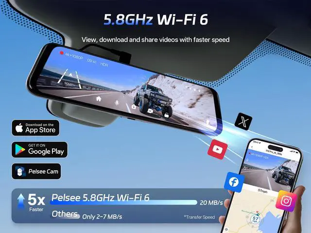 Alt view image 5 of 7 - Mirror Dash Cam with STARVIS 2 Sensor, Rear View Mirror Camera 5.8GHz WiFi, 4K Front and 1080P Rear Backup Camera for Car, ADAS, Voice Control, Color Night Vision, 64G Meomory Card