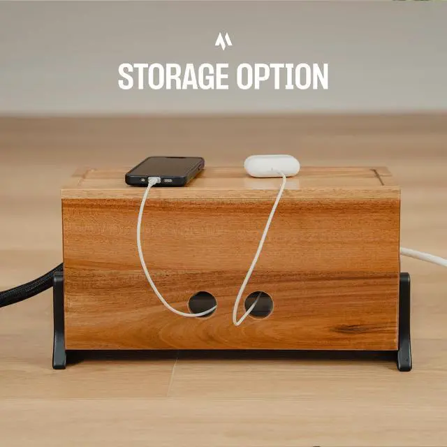 Alt view image 6 of 7 - Extra Large Cable Management Box, Wood Cord Hider Box & Organizer for Power Strip, TV Wires & Desk Cable Storage
