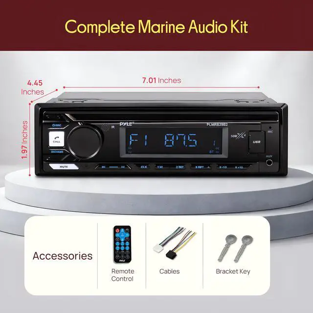 Alt view image 2 of 7 - Marine Bluetooth Stereo Radio - 12v Single DIN Style Boat In dash Radio Receiver System with Built-in Mic, Digital LCD, RCA, MP3, USB, AM FM Radio - Remote Control - PLMRB29B (Black)