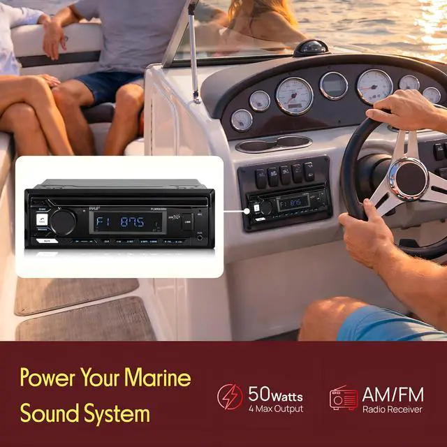 Alt view image 3 of 7 - Marine Bluetooth Stereo Radio - 12v Single DIN Style Boat In dash Radio Receiver System with Built-in Mic, Digital LCD, RCA, MP3, USB, AM FM Radio - Remote Control - PLMRB29B (Black)