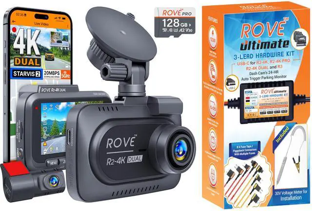 Main image of R2-4K Dual Dash Cam with Hardwire Kit, Front and Rear for Cars | Bundle Includes Hardwire Kit, 4K Front and 1080P Rear, STARVIS 2 Sensor, Super Night Vision, GPS and WiFi