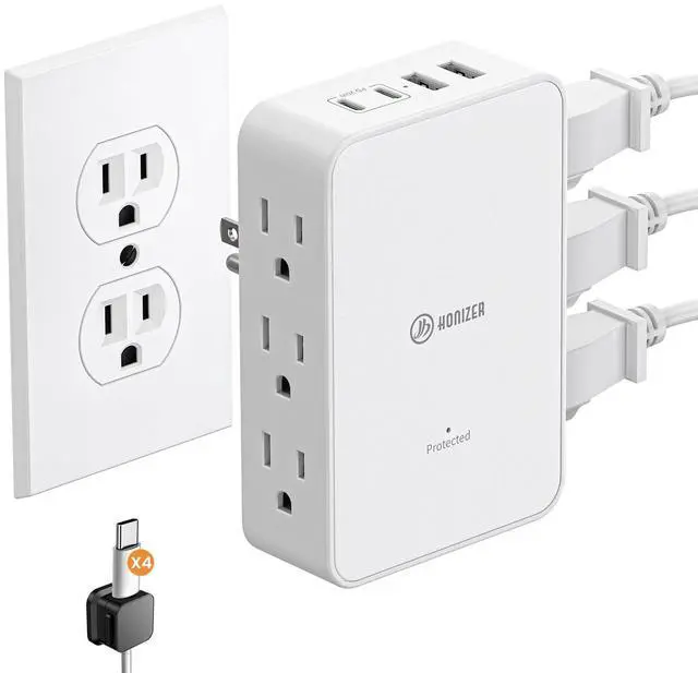 Main image of Outlet Extender with 6AC Side Outlets,Flat Wall Outlet,PD 20W USB C | Multiple Outlet for Behind Couches Nightstands Desks TV,3 Sideways Plug Adapter,Electrical Outlet Extender with 4 Cable Clips