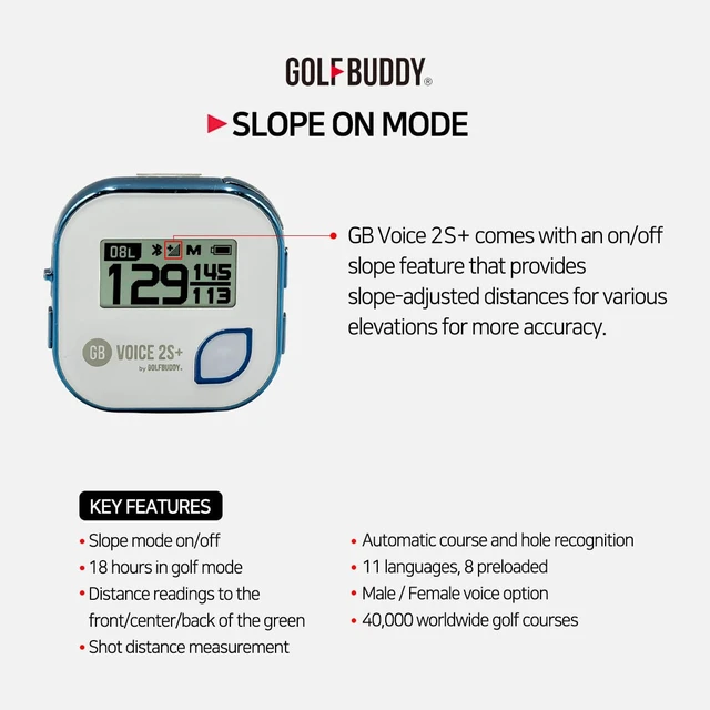 Alt view image 2 of 7 - GOLFBUDDY Voice 2S+ Talking GPS Rangefinder, Clip on Hat Golf Navigation, Slope Mode on/Off, 18 Hours Battery Life, Shot Distance Measurement, Preloaded with 40,000 Courses Worldwide (Blue)