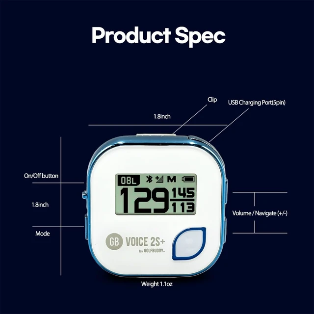 Alt view image 7 of 7 - GOLFBUDDY Voice 2S+ Talking GPS Rangefinder, Clip on Hat Golf Navigation, Slope Mode on/Off, 18 Hours Battery Life, Shot Distance Measurement, Preloaded with 40,000 Courses Worldwide (Blue)