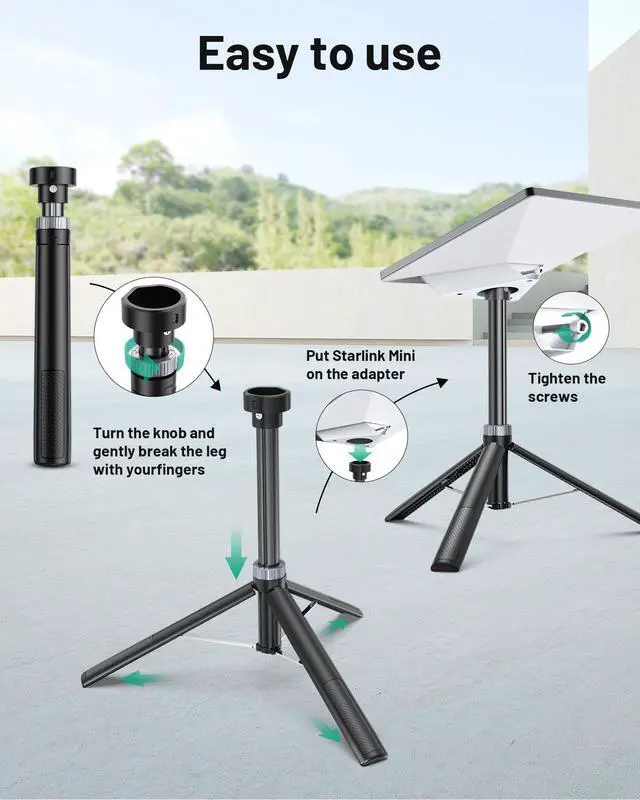 Alt view image 5 of 7 - Starlink Mini Tripod Stand Mount for All Starlink Mini Models | Portable Starlink Mini Tripod Stand Mount with Aluminum Tripod Adapter for RV, Camping, Outdoor Setups