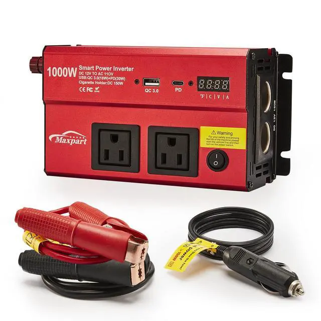 Main image of Car 1000w Inverter,12v DC to 110v Power Inverters for Vehicles 1000 watt with Dual AC Outlets 3.0A USB and Type-C,12 Volt Inverter Car Cigarette Lighter Battery
