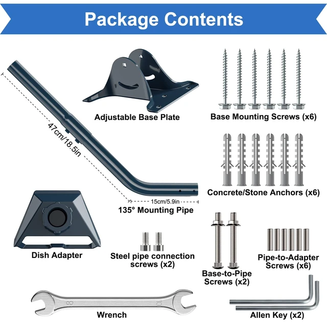 Alt view image 5 of 7 - Starlink Gen 3& Gen 4/4X Mount Adapter, 15.7" Heavy Duty Steel Pivot Pole Pipe with Adjustable Base, Wall Mount Kit Compatible with Starlink V3/V4/4X Standard DishExtended