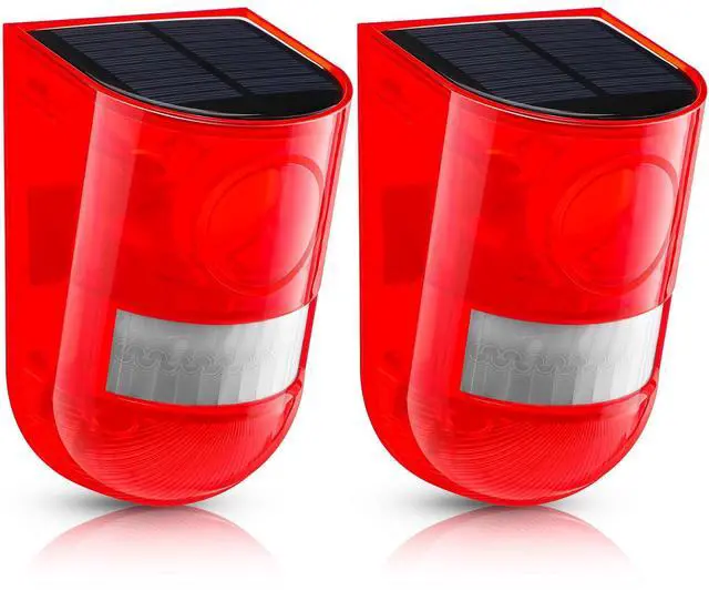 Main image of Solar Sound and Light Alarm Motion Sensor 129db Outdoor Security Siren Waterproof Activated Detector Driveway Alarm 6 LEDs Flash Warning Deterrent Strobe System for Home, Farm(Red,2 Pack)