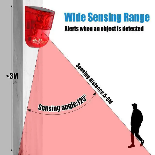 Alt view image 2 of 7 - Solar Sound and Light Alarm Motion Sensor 129db Outdoor Security Siren Waterproof Activated Detector Driveway Alarm 6 LEDs Flash Warning Deterrent Strobe System for Home, Farm(Red,2 Pack)