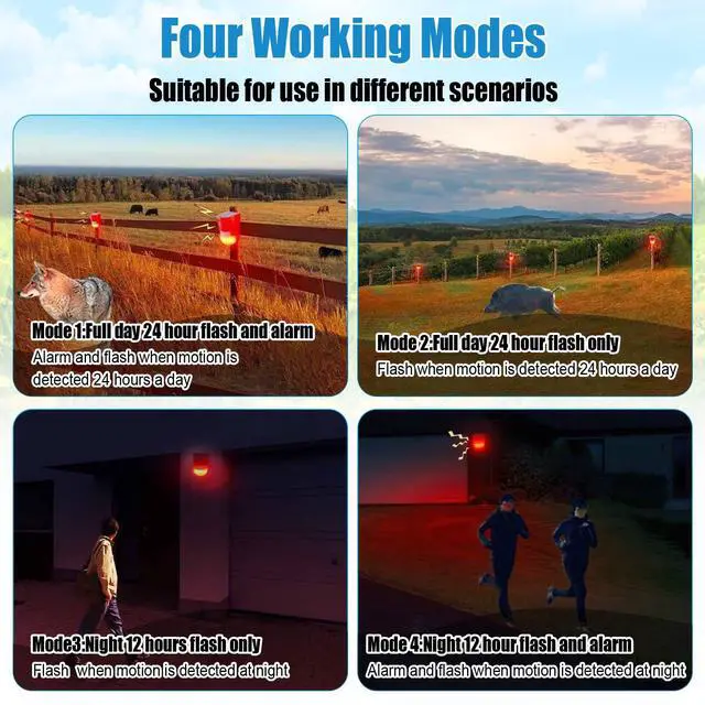 Alt view image 3 of 7 - Solar Sound and Light Alarm Motion Sensor 129db Outdoor Security Siren Waterproof Activated Detector Driveway Alarm 6 LEDs Flash Warning Deterrent Strobe System for Home, Farm(Red,2 Pack)