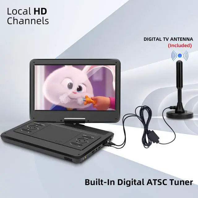 Alt view image 2 of 7 - 16.5" Portable TV/DVD Player Combo with 14.0" Large HD Swivel Screen and Digital TV ATSC Tuner/HDMI/USB/AV/Audio, Built-in Battery, Dual High Volume Stereo Speakers
