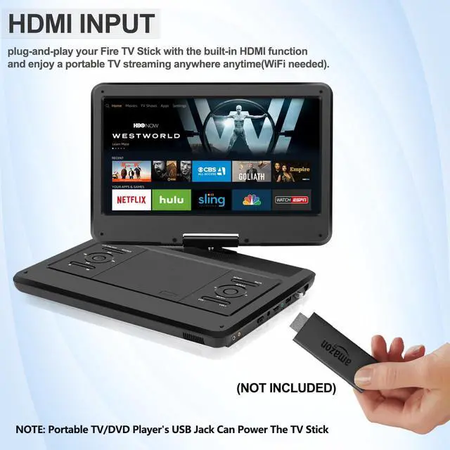 Alt view image 3 of 7 - 16.5" Portable TV/DVD Player Combo with 14.0" Large HD Swivel Screen and Digital TV ATSC Tuner/HDMI/USB/AV/Audio, Built-in Battery, Dual High Volume Stereo Speakers