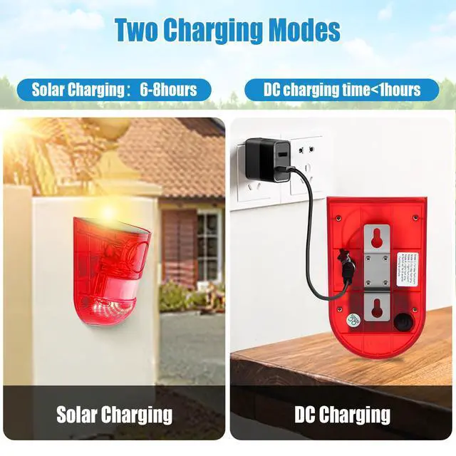 Alt view image 5 of 7 - Solar Sound and Light Alarm Motion Sensor 129db Outdoor Security Siren Waterproof Activated Detector Driveway Alarm 6 LEDs Flash Warning Deterrent Strobe System for Home, Farm(Red,2 Pack)