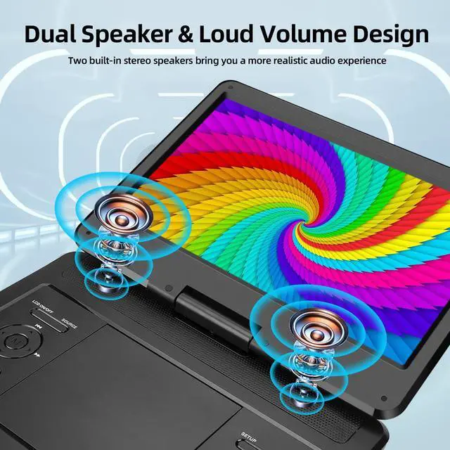 Alt view image 7 of 7 - 16.5" Portable TV/DVD Player Combo with 14.0" Large HD Swivel Screen and Digital TV ATSC Tuner/HDMI/USB/AV/Audio, Built-in Battery, Dual High Volume Stereo Speakers