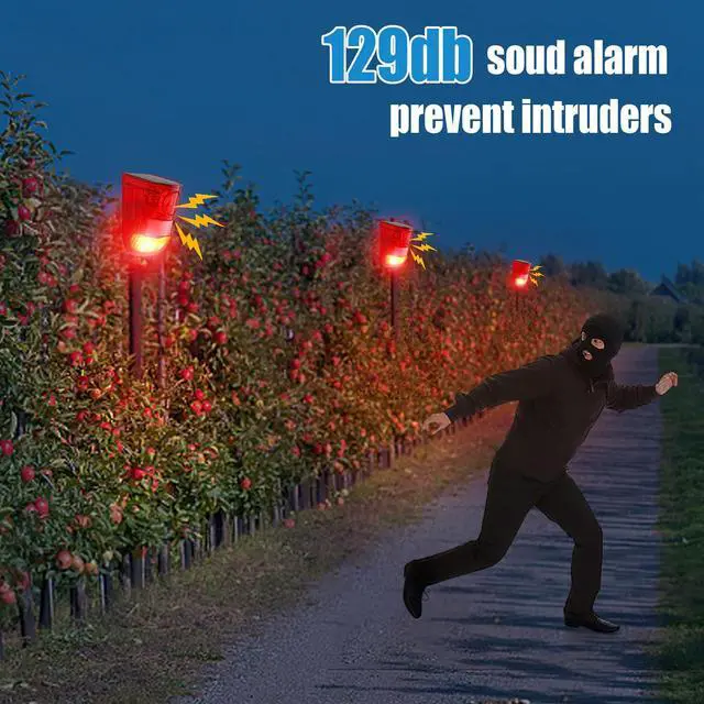 Alt view image 6 of 7 - Solar Sound and Light Alarm Motion Sensor 129db Outdoor Security Siren Waterproof Activated Detector Driveway Alarm 6 LEDs Flash Warning Deterrent Strobe System for Home, Farm(Red,2 Pack)