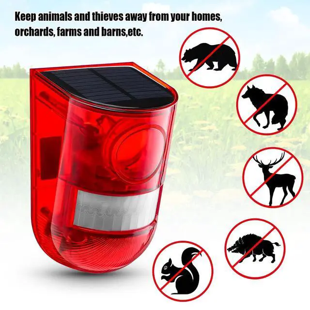 Alt view image 7 of 7 - Solar Sound and Light Alarm Motion Sensor 129db Outdoor Security Siren Waterproof Activated Detector Driveway Alarm 6 LEDs Flash Warning Deterrent Strobe System for Home, Farm(Red,2 Pack)