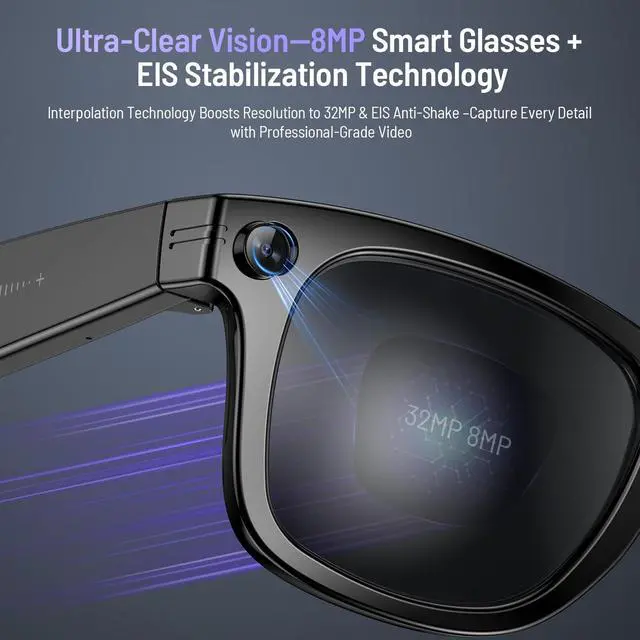 Alt view image 3 of 7 - 4K AI Smart Glasses with Camera, Photochromic | 8MP video & audio recording, real-time translation, voice control. IP67 waterproof Bluetooth glasses for business & outdoor