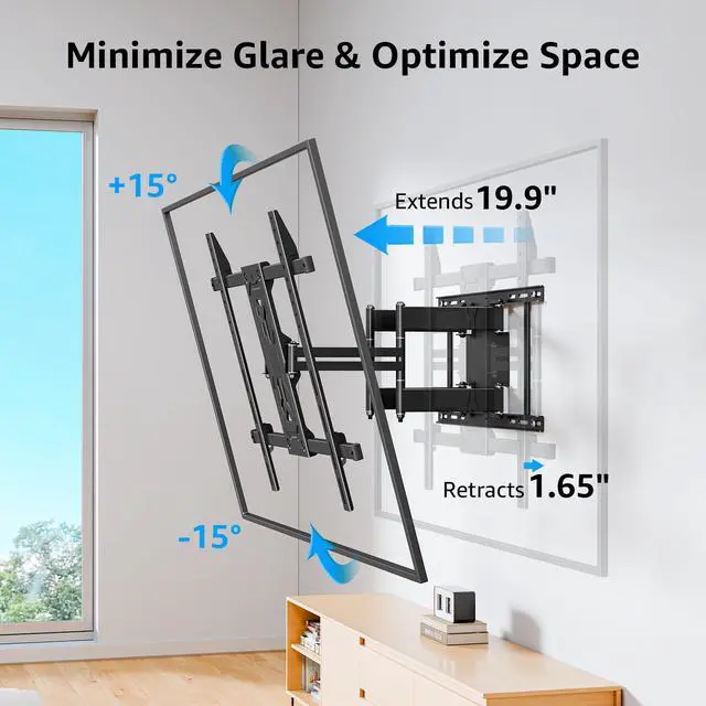 Alt view image 4 of 7 - TV Wall Mount Holds 250 lbs for 50-110 inch Large TVs, Heavy Duty Full Motion 1.65" Slim TV Bracket with Extension, Swivel & Tilt, Pre-Assembled, Max VESA 800x600mm, Fits 12-24" Studs