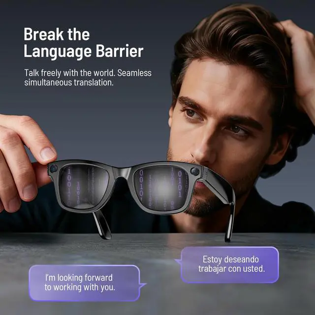 Alt view image 5 of 7 - 4K AI Smart Glasses with Camera, Photochromic | 8MP video & audio recording, real-time translation, voice control. IP67 waterproof Bluetooth glasses for business & outdoor