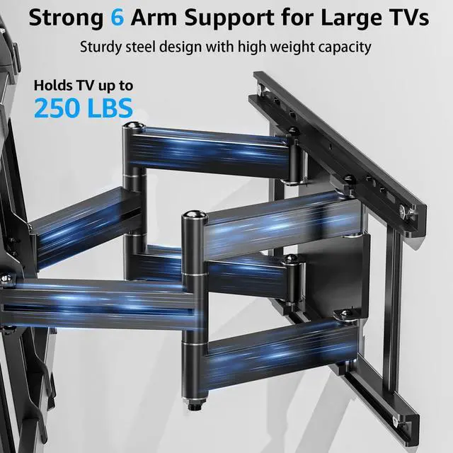 Alt view image 7 of 7 - TV Wall Mount Holds 250 lbs for 50-110 inch Large TVs, Heavy Duty Full Motion 1.65" Slim TV Bracket with Extension, Swivel & Tilt, Pre-Assembled, Max VESA 800x600mm, Fits 12-24" Studs