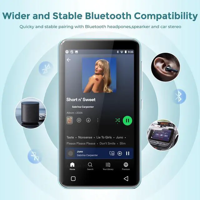 Alt view image 6 of 7 - G1 Kids MP3 Player with Bluetooth, WiFi, 16GB Android MP4 Player, 4-Inch Full Touch Screen, Supports Spotify, Pandora, Tidal, Deezer, Amazon Music (Teal)