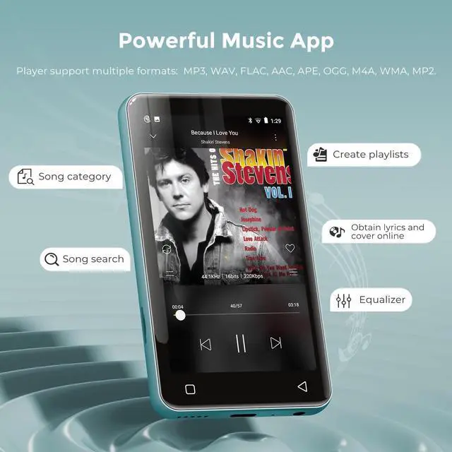 Alt view image 4 of 7 - G1 Kids MP3 Player with Bluetooth, WiFi, 16GB Android MP4 Player, 4-Inch Full Touch Screen, Supports Spotify, Pandora, Tidal, Deezer, Amazon Music (Teal)