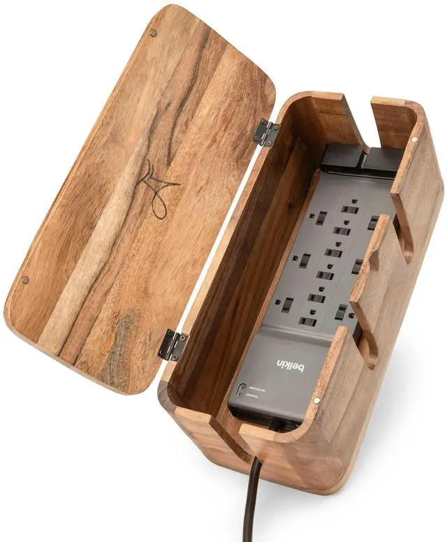 Main image of Acacia Cable Management Box - Rustic Design (Front Slots, Large) | Acacia Wood, Cable Organizer, Rustic Style, Modern Design, Desktop Storage