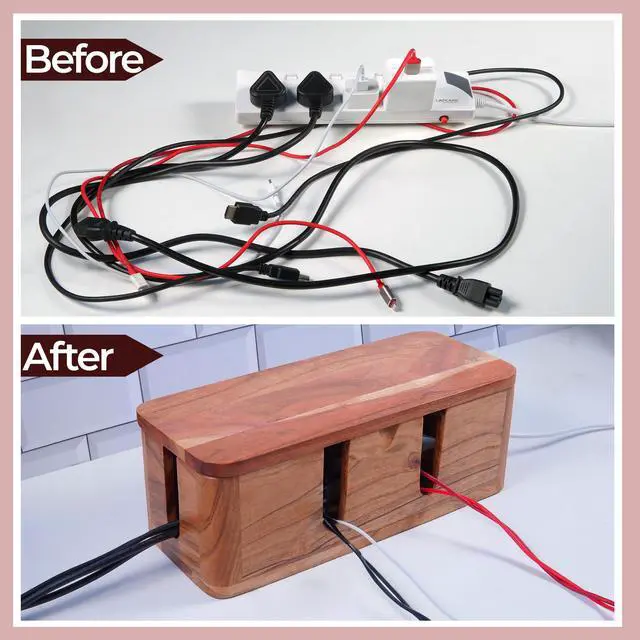 Alt view image 6 of 7 - Acacia Cable Management Box - Rustic Design (Front Slots, Large) | Acacia Wood, Cable Organizer, Rustic Style, Modern Design, Desktop Storage