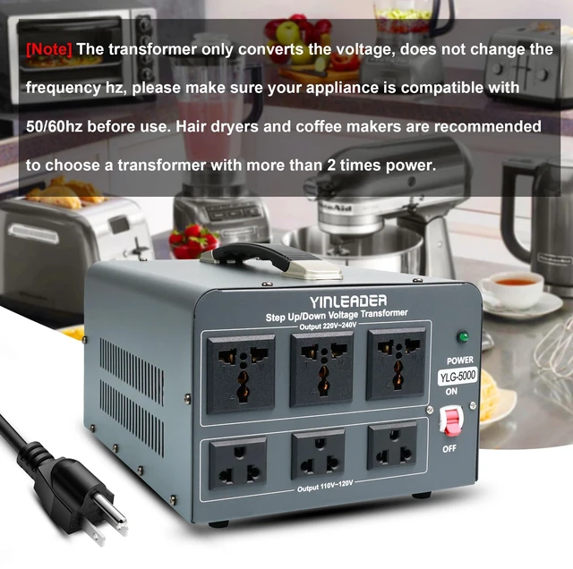 Alt view image 3 of 7 - 5000 Step Up/Down Transformer Converter 110/120Volt-220/240Volt US Power Cord,Circuit Breaker Protection (Grey)