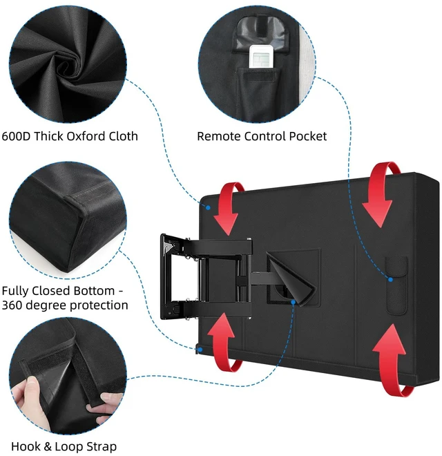 Alt view image 3 of 7 - Outdoor TV Cover 70 to 75 inch Weatherproof,600D Waterproof Full Protection TV Outdoor Covers for Outside Flat Screen TV, Black, Cover Size 68''W x 42.5''H x 4.5"D, Fit for Standard Mounts and Stands