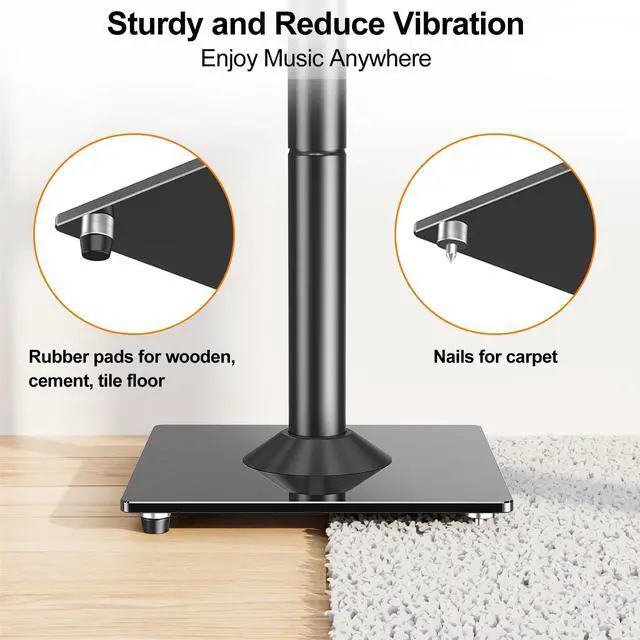 Alt view image 4 of 7 - Speaker Stands Pair, 28"-37.4" Height Adjustable, Max 22 lbs, Glass Base | Surround Sound Speaker Stand with Cable Management, Universal Floor Stand for Bookshelf Satellite Studio Large Speaker, Black