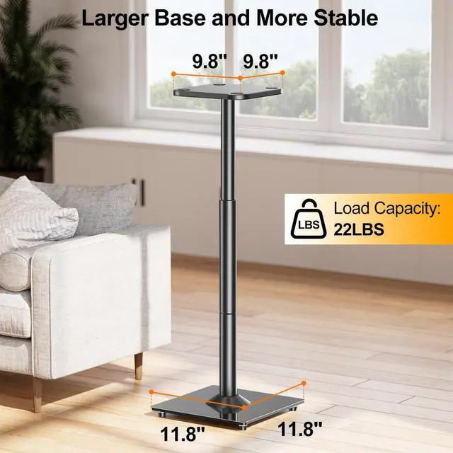 Alt view image 5 of 7 - Speaker Stands Pair, 28"-37.4" Height Adjustable, Max 22 lbs, Glass Base | Surround Sound Speaker Stand with Cable Management, Universal Floor Stand for Bookshelf Satellite Studio Large Speaker, Black