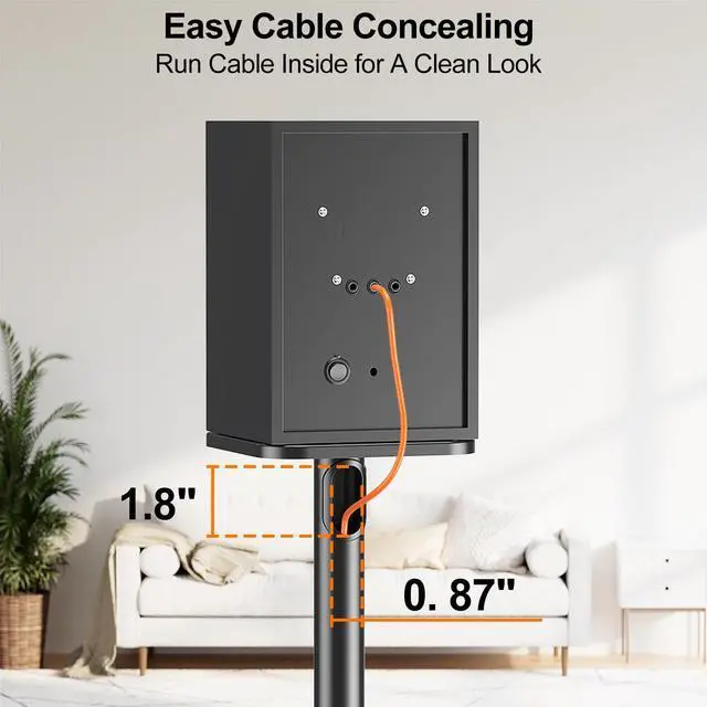 Alt view image 7 of 7 - Speaker Stands Pair, 28"-37.4" Height Adjustable, Max 22 lbs, Glass Base | Surround Sound Speaker Stand with Cable Management, Universal Floor Stand for Bookshelf Satellite Studio Large Speaker, Black