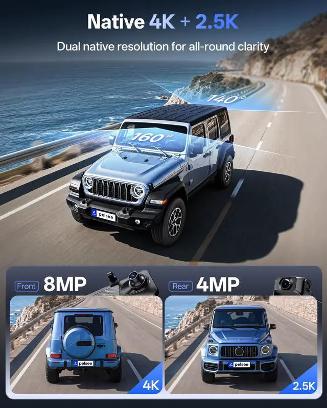 Alt view image 2 of 7 - S12 Native 4K + 2.5K Mirror Dash Cam, Rear View Mirror Camera w/ 8MP Starlit Color Night Vision, WiFi 6 30MB/s Download, GPS, 64GB Card Included, Backup Camera for SUVs Trucks Vans RVS