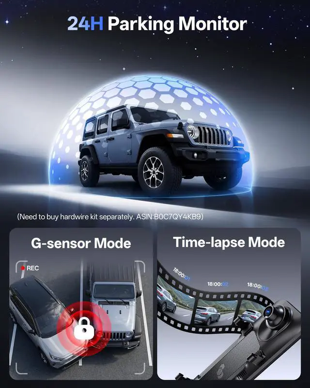Alt view image 5 of 7 - S12 Native 4K + 2.5K Mirror Dash Cam, Rear View Mirror Camera w/ 8MP Starlit Color Night Vision, WiFi 6 30MB/s Download, GPS, 64GB Card Included, Backup Camera for SUVs Trucks Vans RVS
