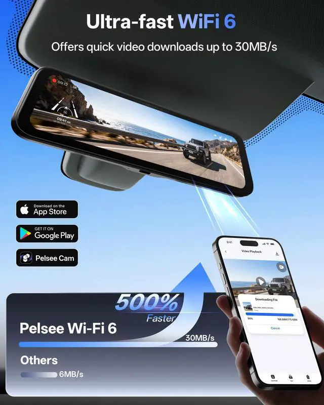 Alt view image 3 of 7 - S12 Native 4K + 2.5K Mirror Dash Cam, Rear View Mirror Camera w/ 8MP Starlit Color Night Vision, WiFi 6 30MB/s Download, GPS, 64GB Card Included, Backup Camera for SUVs Trucks Vans RVS