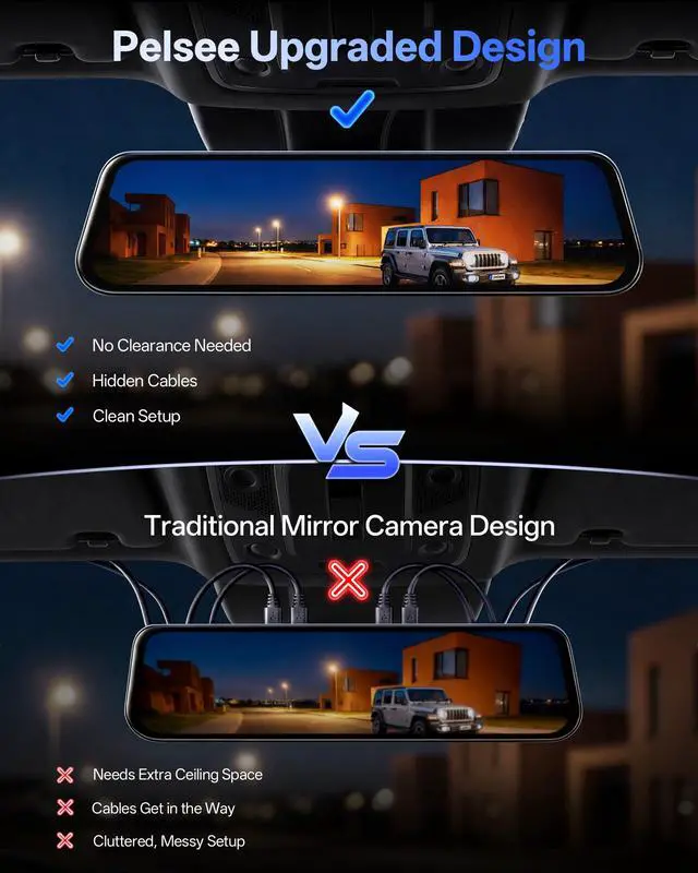 Alt view image 7 of 7 - S12 Native 4K + 2.5K Mirror Dash Cam, Rear View Mirror Camera w/ 8MP Starlit Color Night Vision, WiFi 6 30MB/s Download, GPS, 64GB Card Included, Backup Camera for SUVs Trucks Vans RVS