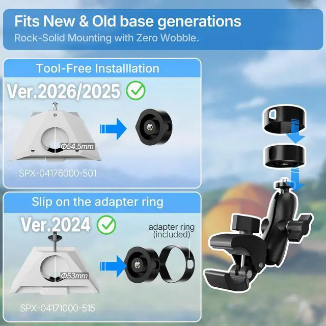 Alt view image 2 of 7 - for 2026/2025 Starlink Mini Clamp Mount and 2024 Pipe Adapters, Born for Starlink Mini Pipe Adapter and Flat Mount for RV/Pole/Yacht/Camper/Guardrails, 2 in 1 Design