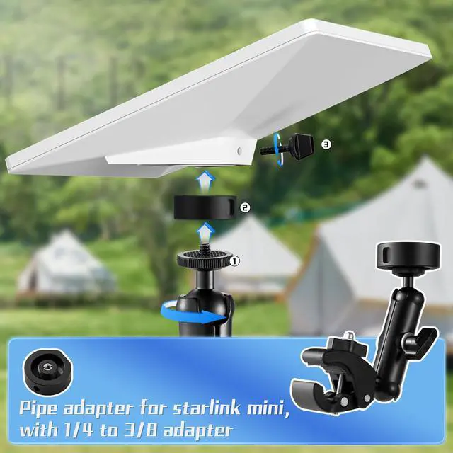 Alt view image 4 of 7 - for 2026/2025 Starlink Mini Clamp Mount and 2024 Pipe Adapters, Born for Starlink Mini Pipe Adapter and Flat Mount for RV/Pole/Yacht/Camper/Guardrails, 2 in 1 Design