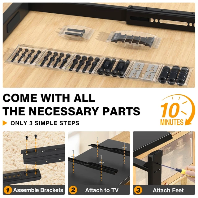 Alt view image 6 of 7 - Universal TV Legs, Table Top TV Stand Base for Most 37-92 Inch TVs with Height Adjustable Holds up to 150lbs with Cable Management, Max VESA 800x600mm, Black