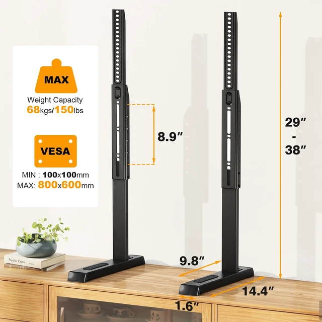 Alt view image 7 of 7 - Universal TV Legs, Table Top TV Stand Base for Most 37-92 Inch TVs with Height Adjustable Holds up to 150lbs with Cable Management, Max VESA 800x600mm, Black