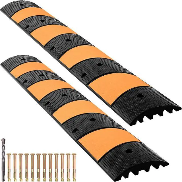 Main image of Rubber Speed Bump (2 Pack) - 6 FT Heavy Duty 22,000 lbs Capacity for Road & Driveway, 72.8" x 12.2" x 2.2" Modular Traffic Hump, 2 Channel Floor Cord Cover for Asphalt, Concrete, Gravel
